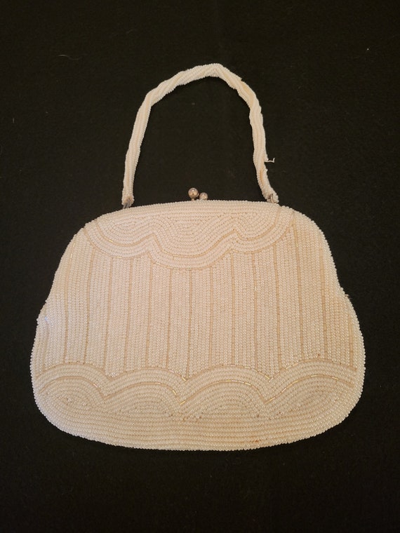 White /ivory beaded vintage evening bag