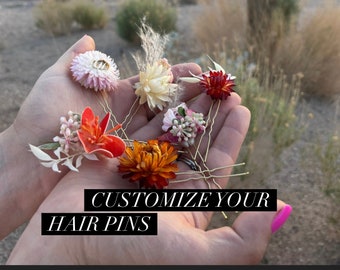 Floral Hair Pins, Dried Flower Hair Pins, Flowers For Brides Hair, Flowers For Hair, Boho Style Flowers For Hair,  Dried Flower Hair Pins