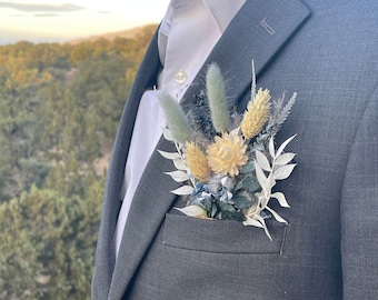 Dried Flower Pocket Boutonniere for Groom, Pocket Boutonniere For Prom, Dried Floral Boutonniere for Wedding, Floral Pocket Boutonniere