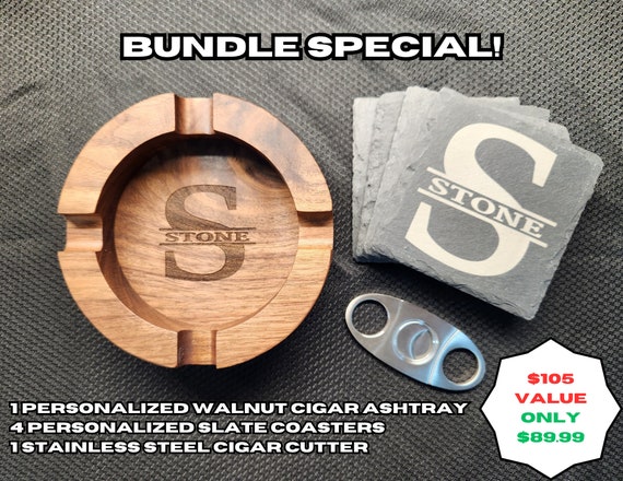 Walnut Cigar Ash Tray, 5 Styles, Monogram Cigar Ash Tray, Gift for