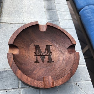 Walnut Cigar Ash Tray, 5 styles, monogram cigar ash tray, gift for men, groomsman gift, personalized wedding gift image 2