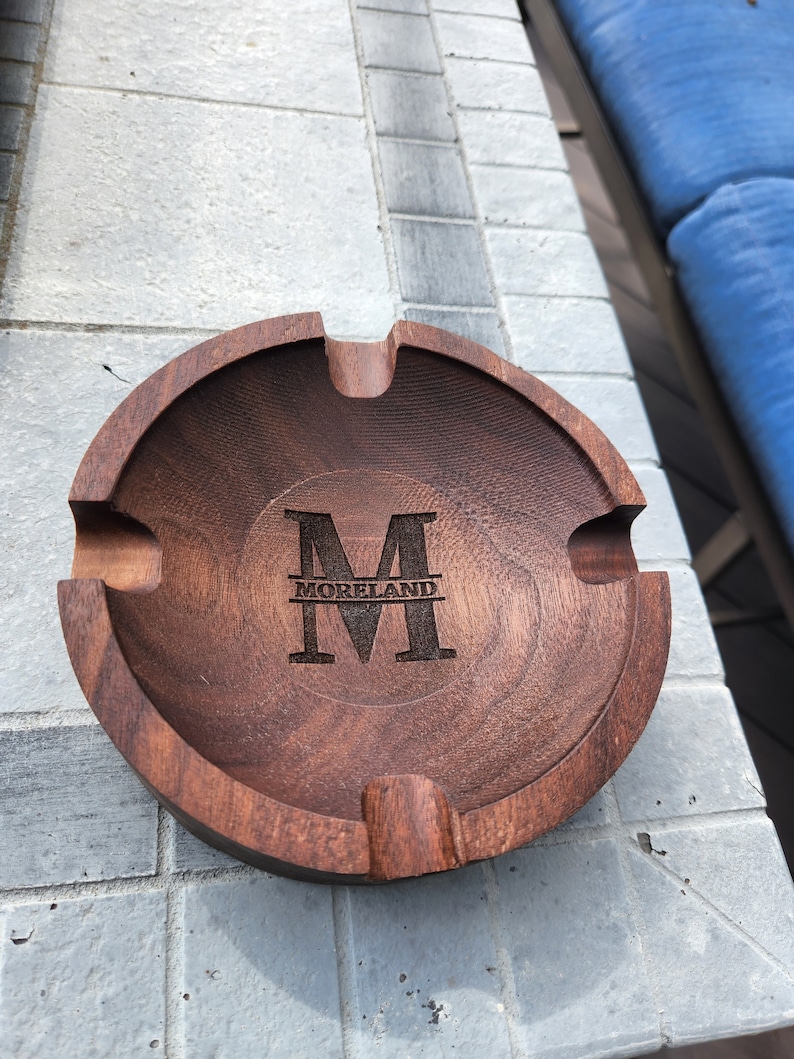 Walnut Cigar Ash Tray, 5 styles, monogram cigar ash tray, gift for men, groomsman gift, personalized wedding gift image 2