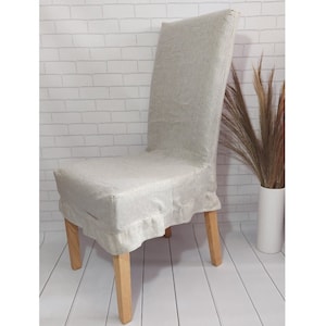 Natural linen chair cover, Linen chair slipcover, French country decor, Dining chair cover, Large parson chair slipcover with ruffle