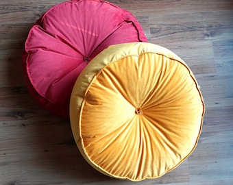 Stylish Velvet Round Ottoman: Handmade Moroccan Pouf Floor Pillow for Living Room, Nursery, or Yoga