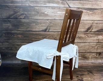 Cuscino per sedia increspato bianco, cuscini per sedia da pranzo in lino, protezione per sedia in pizzo da cucina rimovibile, arredamento per la casa, cuscini per sedili in lino