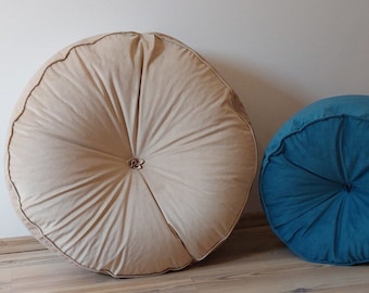 Handmade pastel floor pillow, Soft velour cushion, Cozy boho pouffe, Circle seat for living room