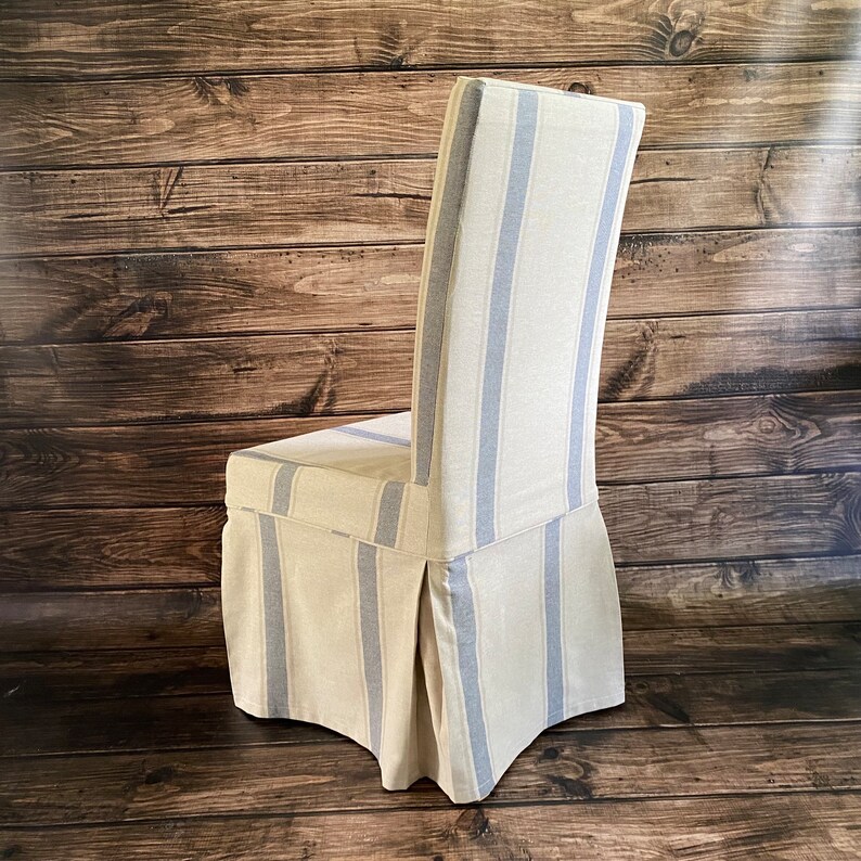 Vintage Style Chair Cover, Blue Striped Dining Chair Covers, Parsons