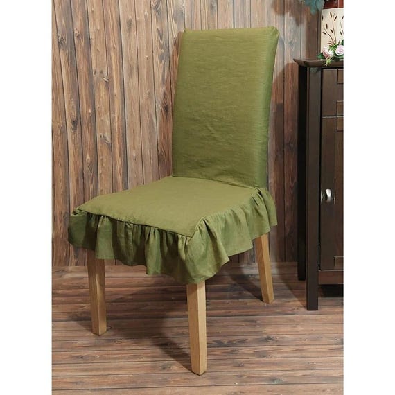 Linen Dining Chair Slipcover: French Farmhouse Ruffled Chair Cover