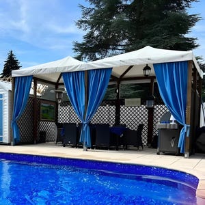 Custom outdoor curtains – UV and weather resistant, perfect for patios and garden parties