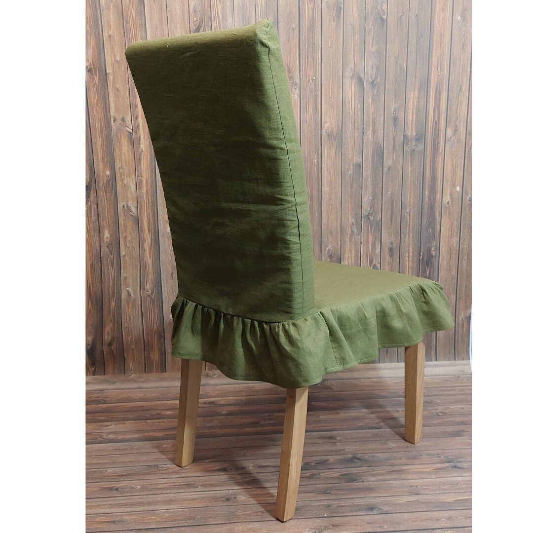 Parson Linen Chair Cover With Ruffle,farmhouse Style Cover, French