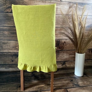 Dining chair slipcover, Linen Chair Back Cover, Hand Made Linen Slipcover, Grandpa Chic,  Dine chair slipcover