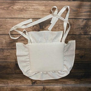 Linen Chair Cushion with Ruffle, Handmade Rustic Farmhouse Seat Pad, Beige Ruffled Chair Cover for Dining Room