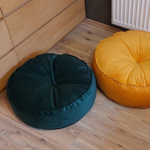 Velvet pouf ottoman, circle round ottoman, luxurious huge pouffe, XXL velvet pouf, velour pillow, floor pillow