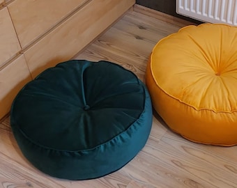 Velvet pouf ottoman, circle round ottoman, luxurious huge pouffe, XXL velvet pouf, velour pillow, floor pillow