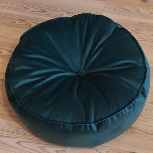 Velvet pouf ottoman,circle round ottoman, luxurious huge pouffe, XXL velvet pouf, velour pillow, floor pillow.