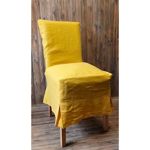 Natural linen chair slipcover, Handmade chair cover, Chair Slipcovers with Skirt, Dining Room Chair Slipcovers, Dine Chair Slipcover