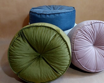 Velvet pillows, Velvet round pouf, Round throw pillow, Velvet pouf, Home living, Floor Pillows, Window seat pillow, Handmade pouf