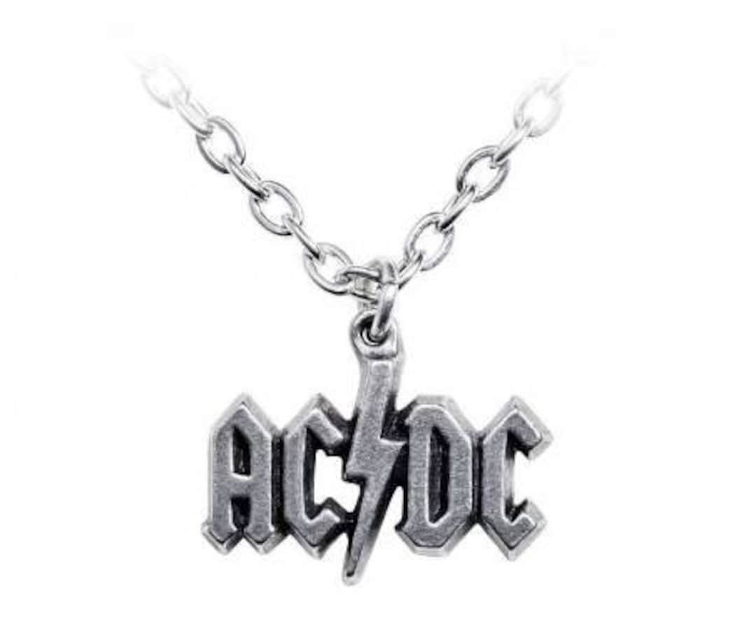 AC/DC Lightning Bolt Logo Pendant and Chain English Pewter Necklace ...