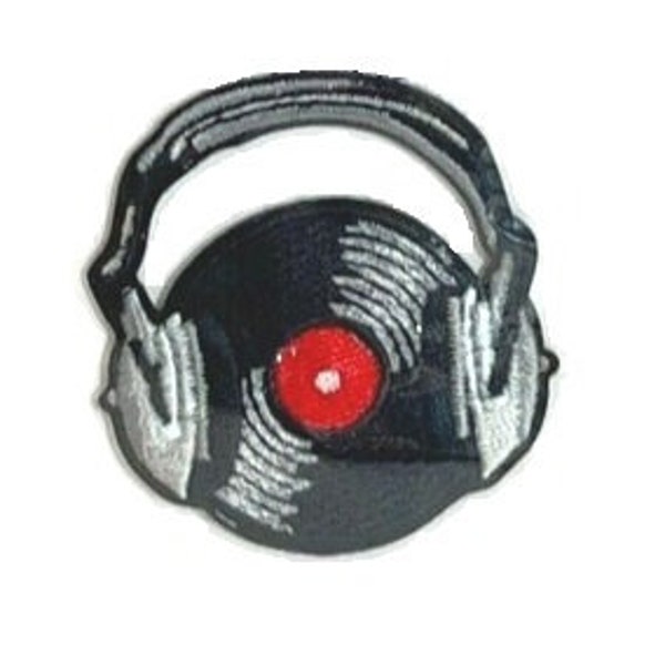 Record with Headphones Patch pin [2 inch] Pinback Patchpin Vinyl Record LP