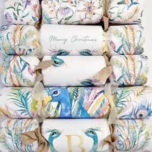 Personalisierte Weihnachtscracker mit Pfauen, füllen Sie Ihre eigenen anpassbaren Geschenke, Luxus, blau, DYI Crackers, personalisiertes Geschenk,