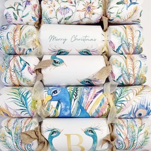 Personalized Christmas Crackers with Peacocks, Fill Your Own Customizable Gifts, Luxury, Blue, DYI Crackers, Personalized Gift,