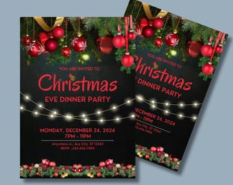 Elegant Christmas Eve Dinner Invitation: Editable Holiday Party Invite (Digital Download)