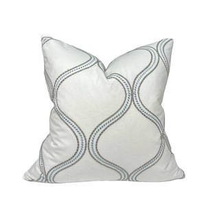 Embroidered Trellis Pillow Cover: Blue Grey Elegant Decor