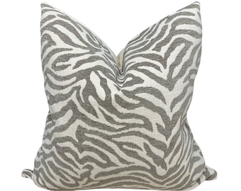 Soft Chenille Animal Pattern Pillow Cover | Taupe Chenille on Beige Weave