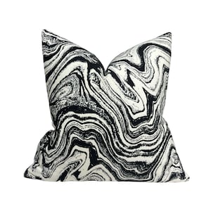 Contemporary Black and White Marble Pillow Cover | Marble Decor | Modern Home | Custom Size Lumbar