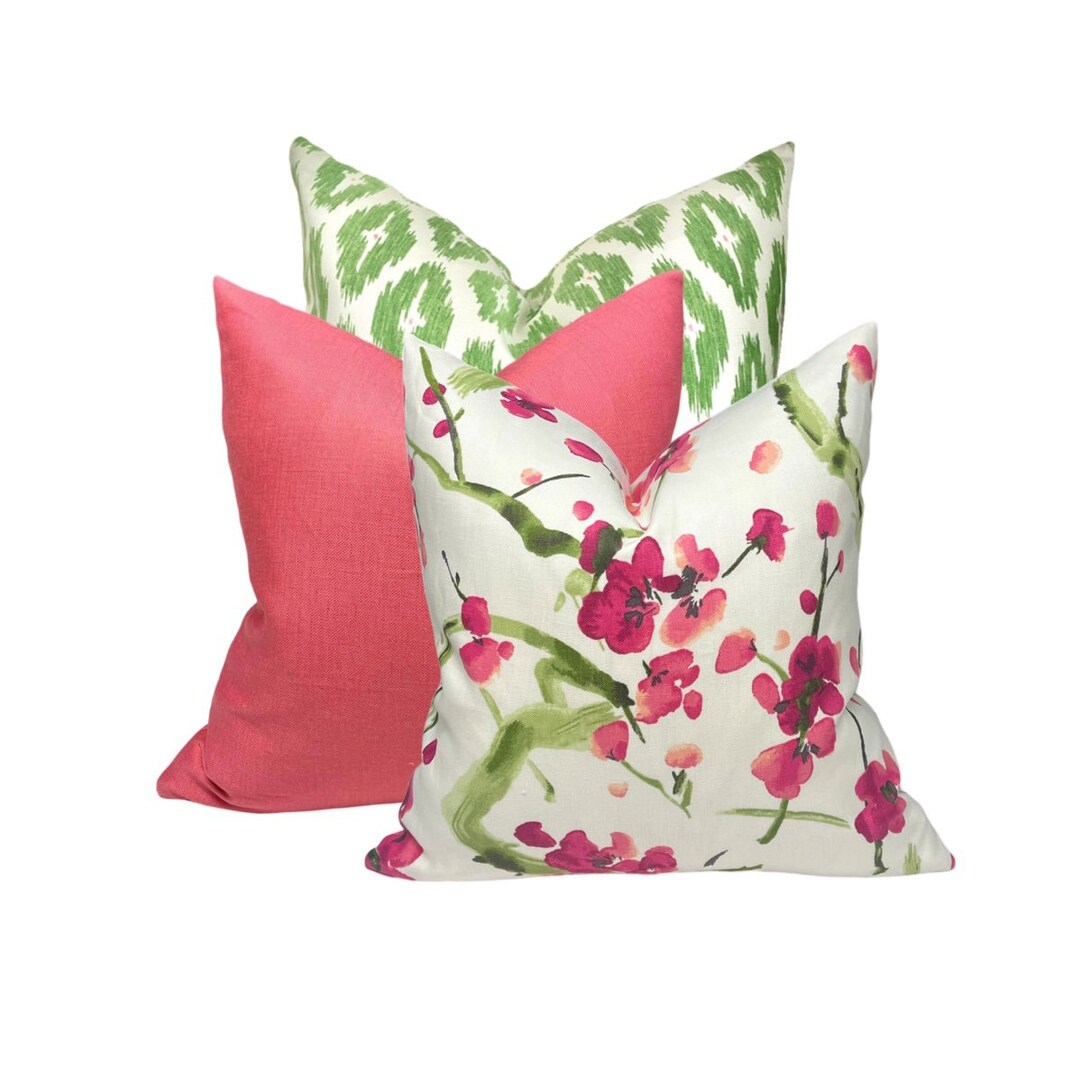 Pink Cherry Blossom Pillow Cover Combo Curated Pink and Green