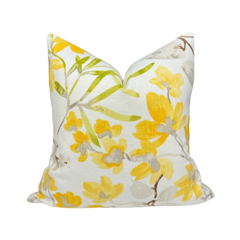 Yellow Floral Pillow Cover Linen Floral Water Color Floral Colorful