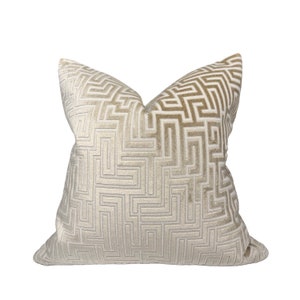 Beige velvet pillow cover | Greek key Velvet | Geometric cut velvet throw pillows | lumbars