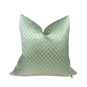 Seafoam Green Trellis Satin Pillow Cover | Quilted Satin Pillows | Elegant Decor | Euro Sham | Custom Size Lumbar