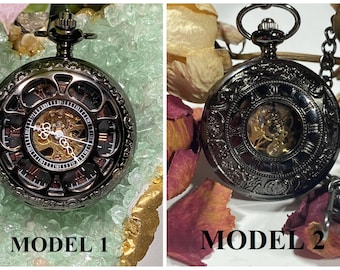 Individuelle mechanische Taschenuhr im Vintage-Stil, personalisiertes Geschenk für Hochzeit, Trauzeuge, Trauzeuge, Bräutigam, Braut und Gäste