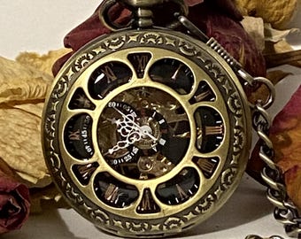 Custom Engraved Vintage Style Mechanical Pocket Watch, Personalized Gift for Anniversary, Wedding, Birthday, Valentine's Day