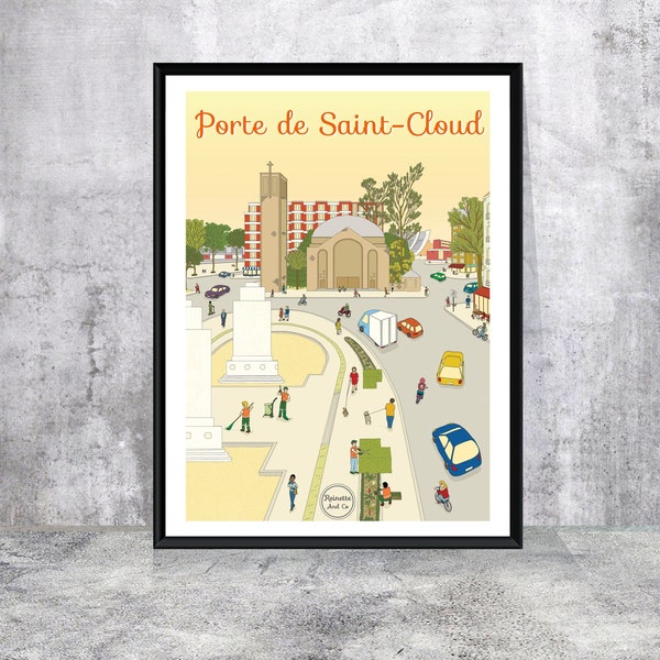 Affiche Porte de Saint-Cloud, Paris 16 | Affiche Paris | Poster Paris | Art digital | Illustration | Décoration