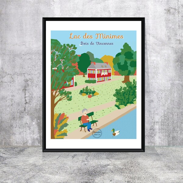 Affiche Bois de Vincennes | Lac des Minimes | Affiche Paris | Poster Paris | Vincennes | Art digital | Illustration | Décoration