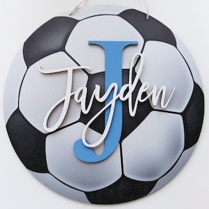 Football Name and Initial Sign Plaque | Football Soccer Sports | Nursery Decor | Kids Childrens Bedroom | Baby, New Baby Shower