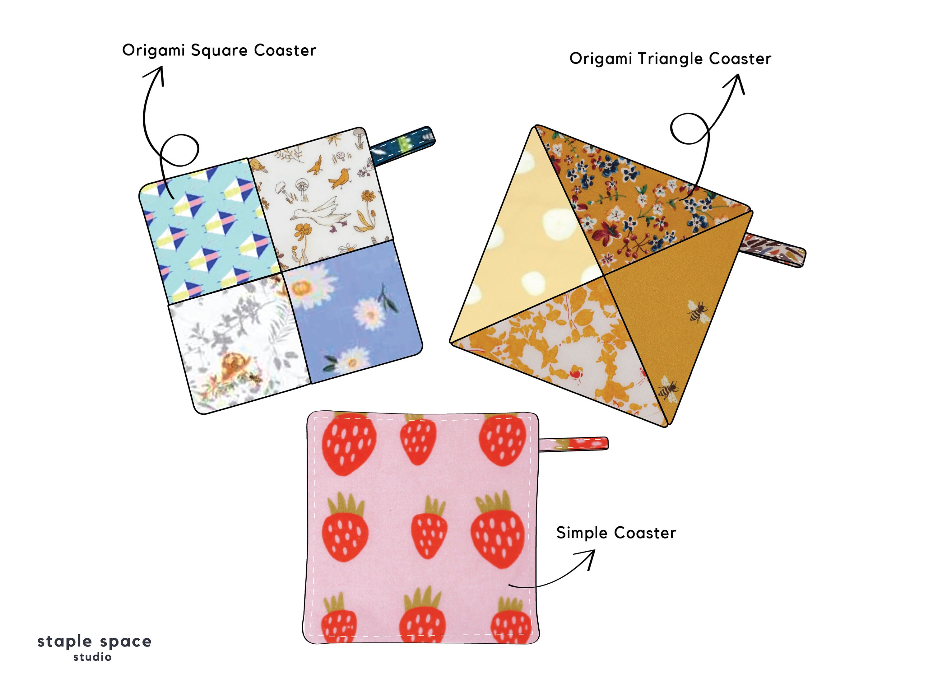 Printable Coaster Patterns.pdf 3 Fabric Coasters | 3-in-1 Digital PDF Sewing Pattern Pack | Beginner ...