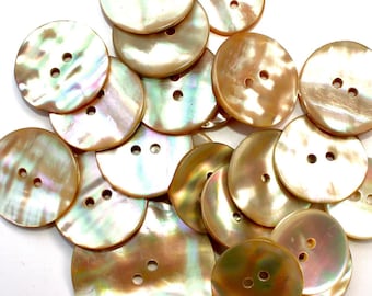 Antique Abalone Creamy Peach Iridescent Ripple Disc Two Hole Sew Through Buttons Set of 22