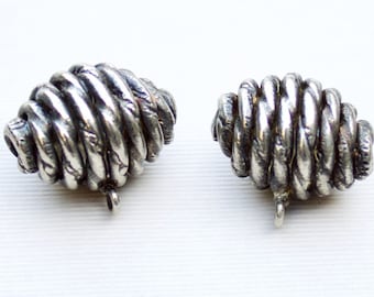 Vintage Sterling Silver Spiral Barrel Buttons - Matching Pair of Decorative Buttons with Loop Shanks