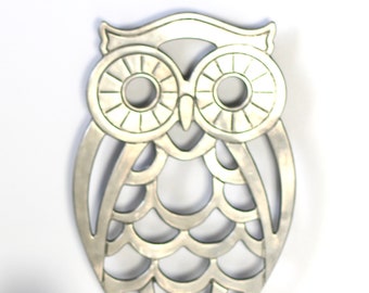 1960s Leonard Silver-Plate Owl Trivet Footed Stand - Vintage Silver Metal Kitchen Decor