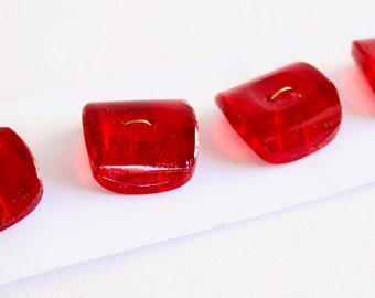 Art Deco Chunky Glass Candy Apple Red  Square Buttons - Set of Four 5/8”