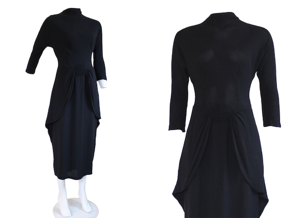 1940s Rayon Crepe Dolman Sleeve Mid Length Dress … - image 1