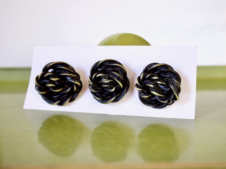 Vintage Buffed Celluloid Extruded Twisted Knot Buttons Set of Three Large Coat Buttons 1 3/8 image 4