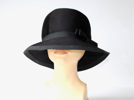 1950s Henry Pollack jet black felted wool hat Vintage Women main image 4
