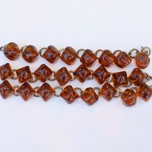 Art Deco Cognac Glass Cube Bead and Brass Bracelet Matching Antique Chunky Faceted Pillow Beads image 5