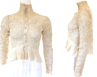 Antique Bourniche of Paris Irish Crochet Clones Lace Peplum Blouse c. 1890 - 1910