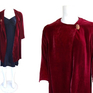 1930s Raspberry Silk Velvet Draped Coat Scheibler Made in West Germany Small image 1