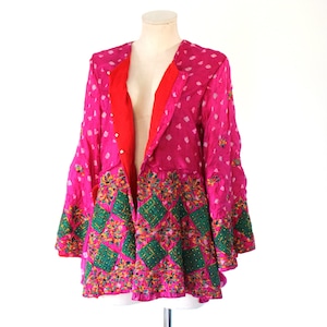 Vintage Silk Phulkari Jacket: Embroidered Dragonfly Flower Coat, Medium